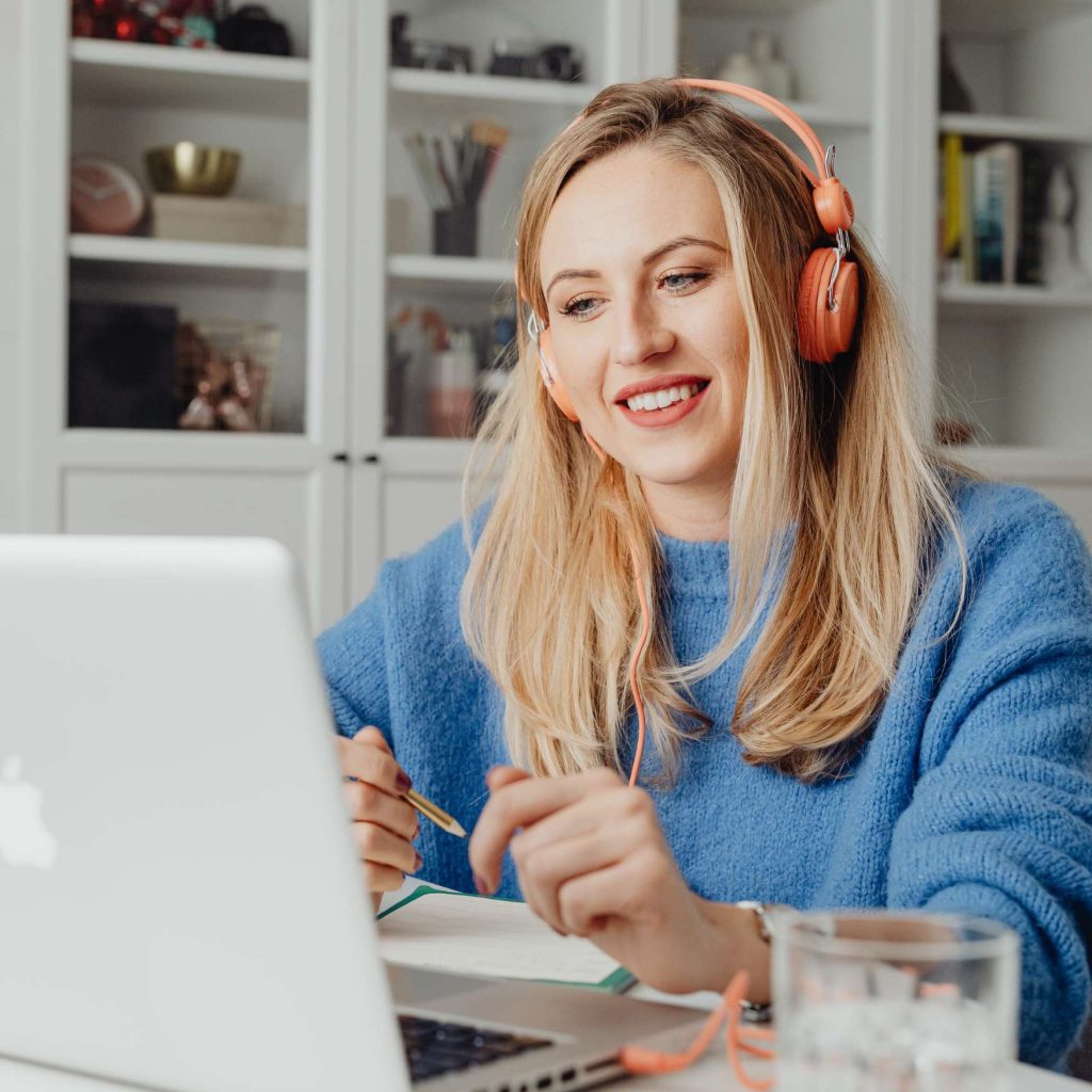 Woman Laptop Headphones
